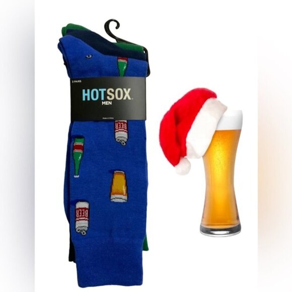 Hot Sox Beer Beverage Men's Dress Socks 10-13 Gift Blue Green Gift Pack 3 Pieces - Picture 13 of 13